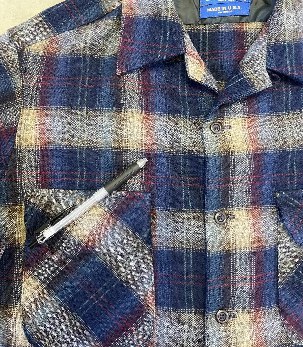 画像4: 90'S PENDLETON "BOARD SHIRT" ウール オープンカラーシャツ チェック柄 USA製 (VINTAGE)