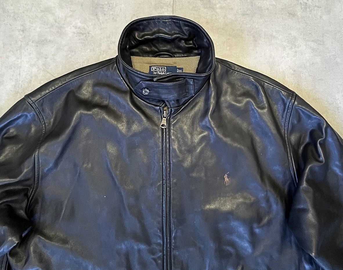 画像: 90'S RALPH LAUREN チンスト付き 裏地付き レザー ドリズラージャケット ブラック (VINTAGE)
