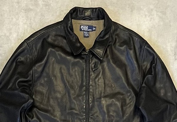 画像: 90'S RALPH LAUREN チンスト付き 裏地付き レザー ドリズラージャケット ブラック (VINTAGE)