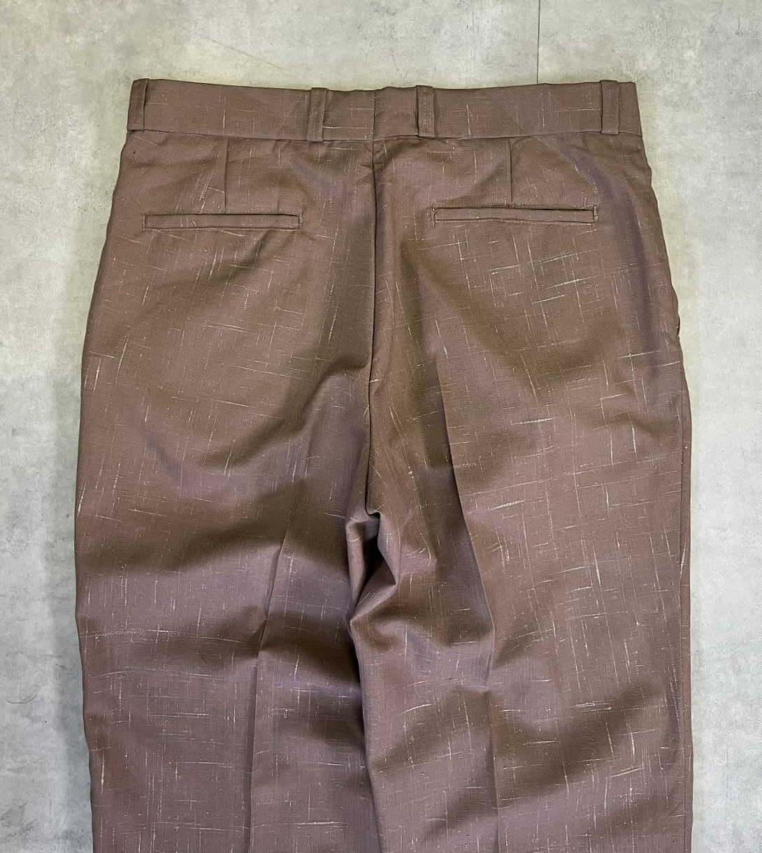 画像: 70'S UNKNOWN ツータック スラックス ブラウン/カスリ柄 TALONジップ (VINTAGE)