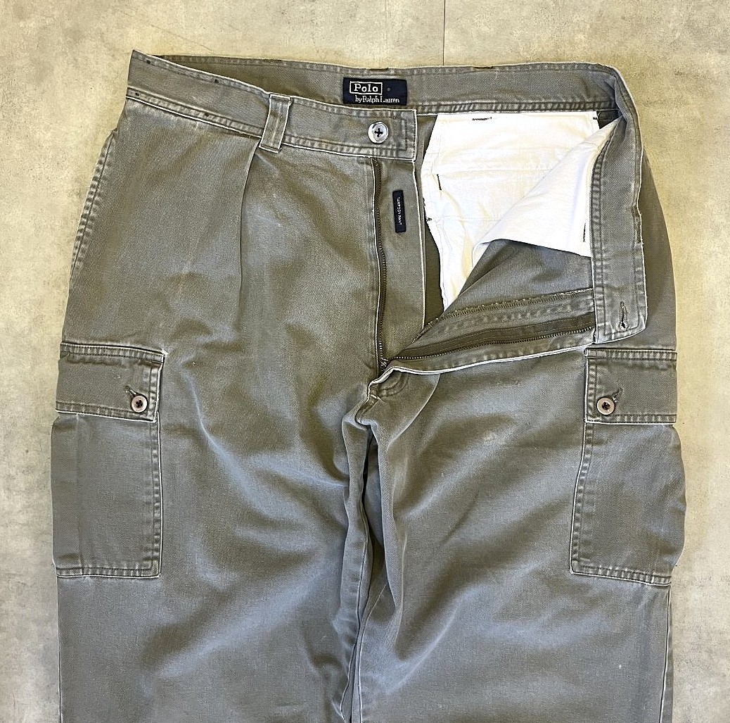 画像: 90'S RALPH LAUREN "TARPOON PANT" プリーツ入り カーゴパンツ カーキ (VINTAGE)