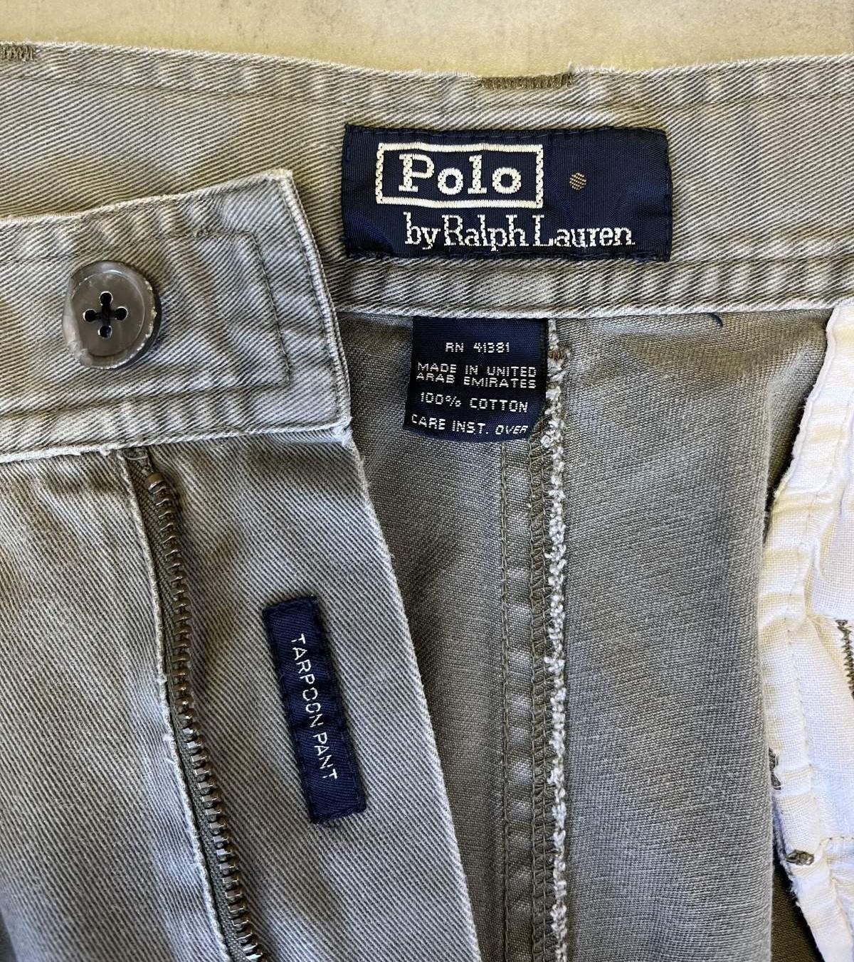 画像2: 90'S RALPH LAUREN "TARPOON PANT" プリーツ入り カーゴパンツ カーキ (VINTAGE)