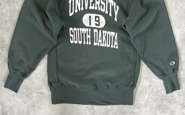 画像: 90'S CHAMPION "三段プリント" 刺繍タグ リバースウィーブ フェードグリーン メキシコ製 (VINTAGE)