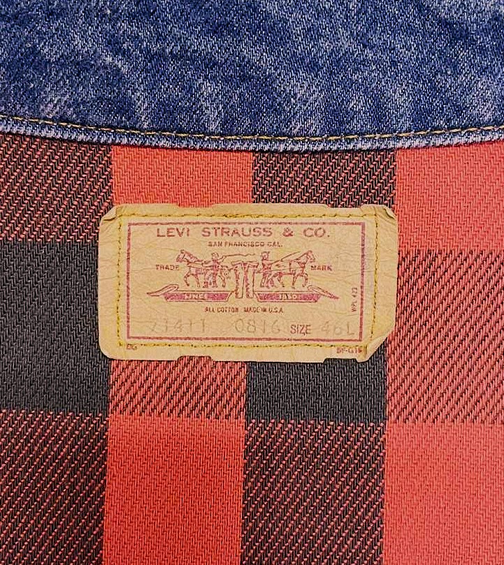 画像2: 80'S LEVIS "71411" スモールe 4thモデル 裏地チェック デニムジャケット インディゴ 46L USA製 (VINTAGE)
