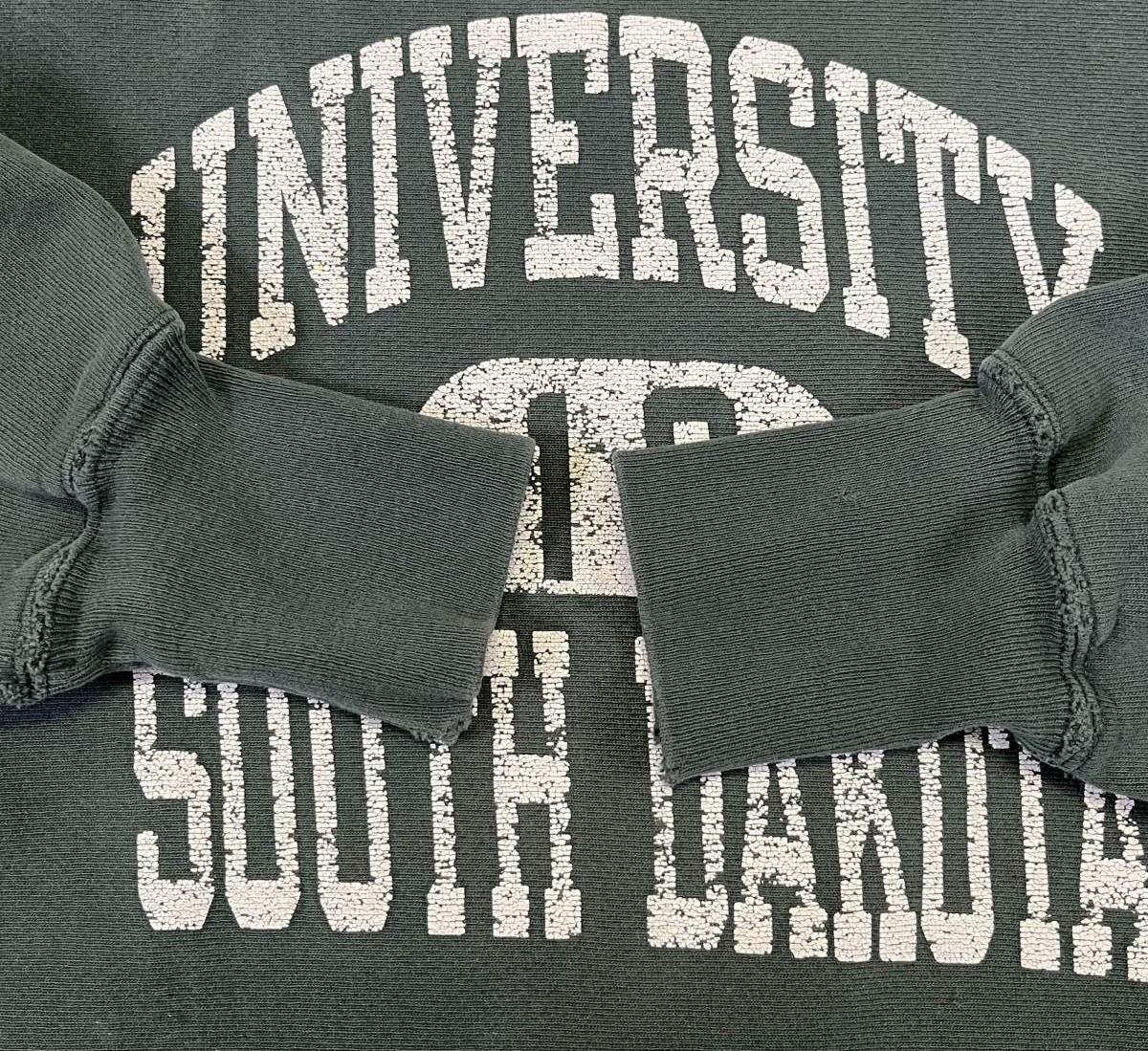 画像: 90'S CHAMPION "三段プリント" 刺繍タグ リバースウィーブ フェードグリーン メキシコ製 (VINTAGE)