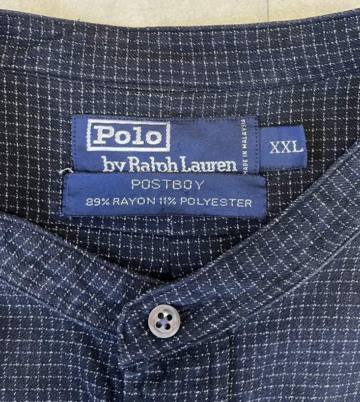 画像2: 90'S RALPH LAUREN "POSTBOY" 長袖 バンドカラーシャツ ブラック/グリッドチェック (VINTAGE)