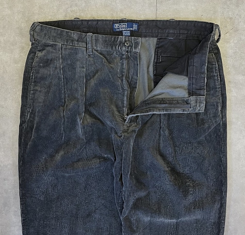 画像: 90'S RALPH LAUREN "ANDREW PANT" ツープリーツ 太畝コーデュロイパンツ チャコール (VINTAGE)
