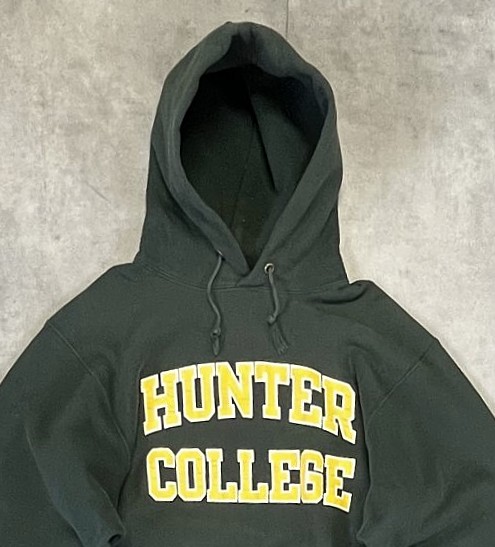 画像: 90'S CHAMPION "HUNTER COLLEGE" 刺繍タグ リバースウィーブ パーカー グリーン USA製 (VINTAGE)