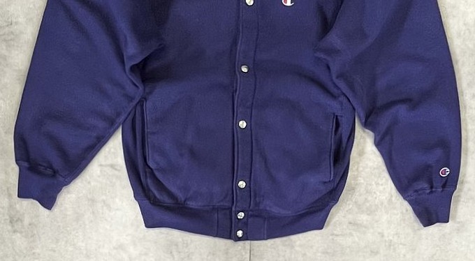 画像: 90'S CHAMPION 刺繍タグ リバースウィーブ スナップボタン カーディガン ネイビー USA製 (VINTAGE)