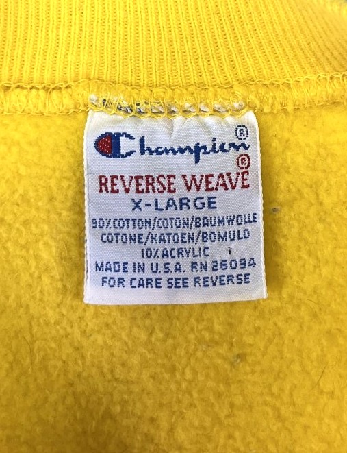 画像2: 90'S CHAMPION 刺繍タグ リバースウィーブ 無地 イエローゴールド USA製 (VINTAGE)