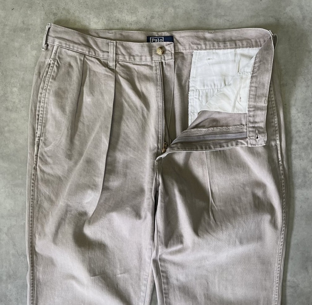 画像: 90'S RALPH LAUREN ツープリーツ チノパンツ ベージュ 42TALONジップ USA製 (VINTAGE)