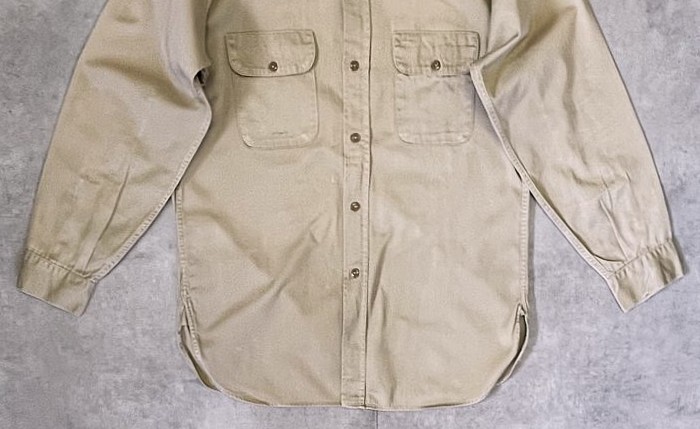 画像: 50'S 5BROTHER コットンツイル マチ付き 長袖 ワークシャツ ベージュ USA製 (VINTAGE)