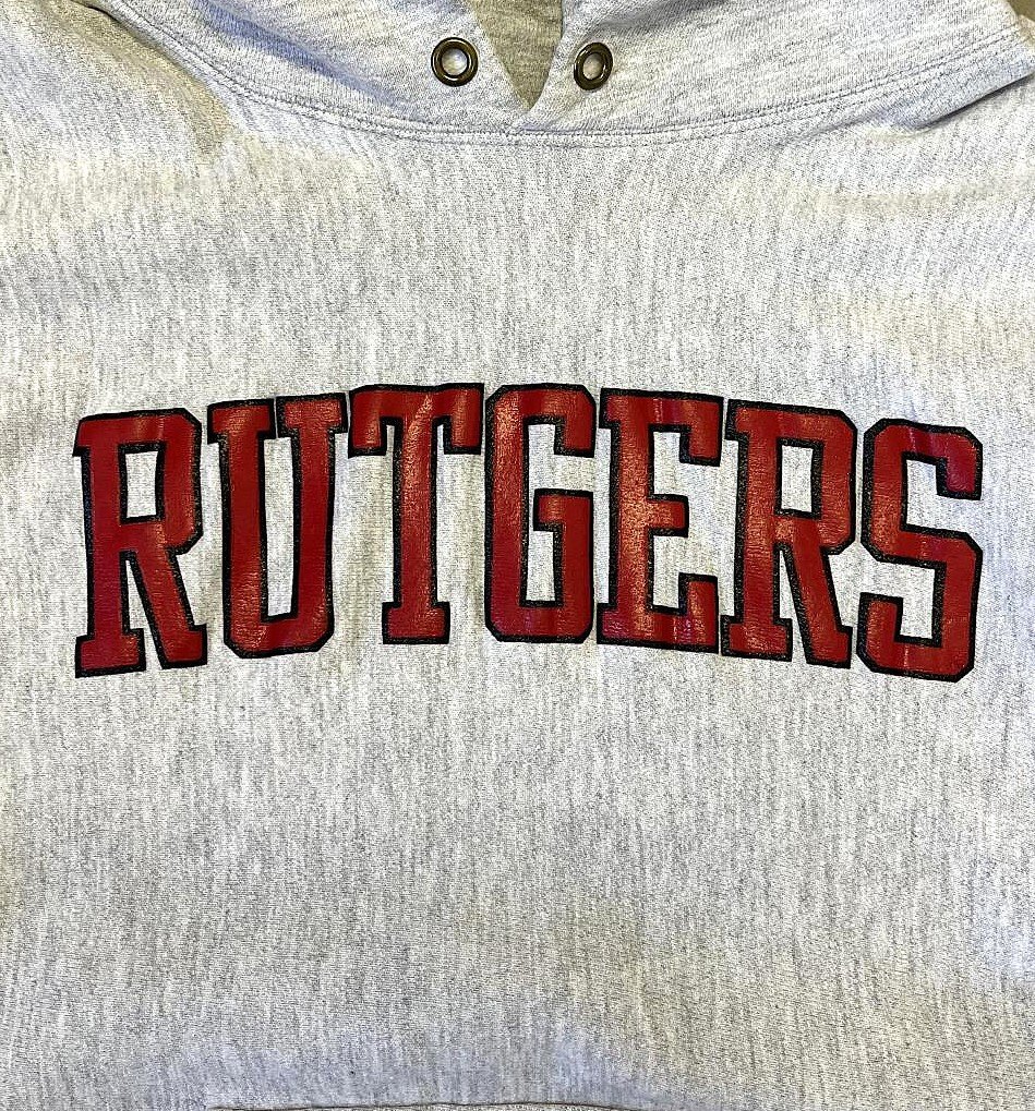 画像3: 90'S CHAMPION "RUTGERS" 刺繍タグ リバースウィーブ パーカー ヘザーグレー USA製 (VINTAGE)