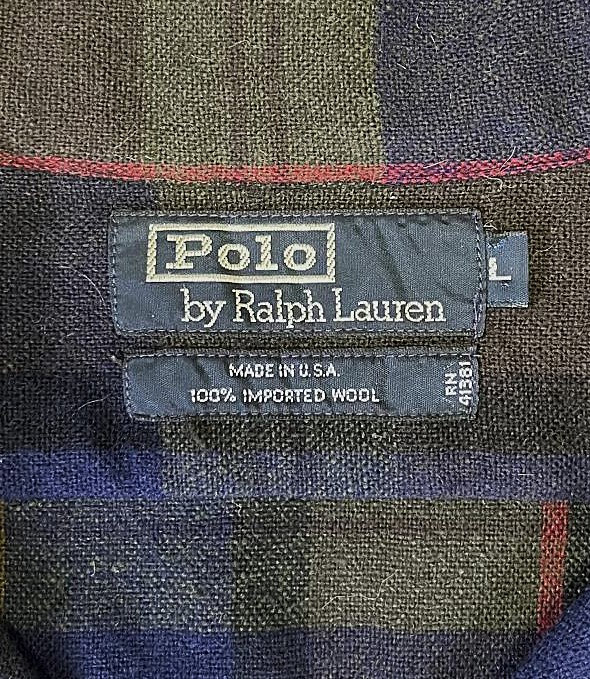 画像2: 90'S RALPH LAUREN ウール オープンカラーシャツ チェック柄 USA製 (VINTAGE)