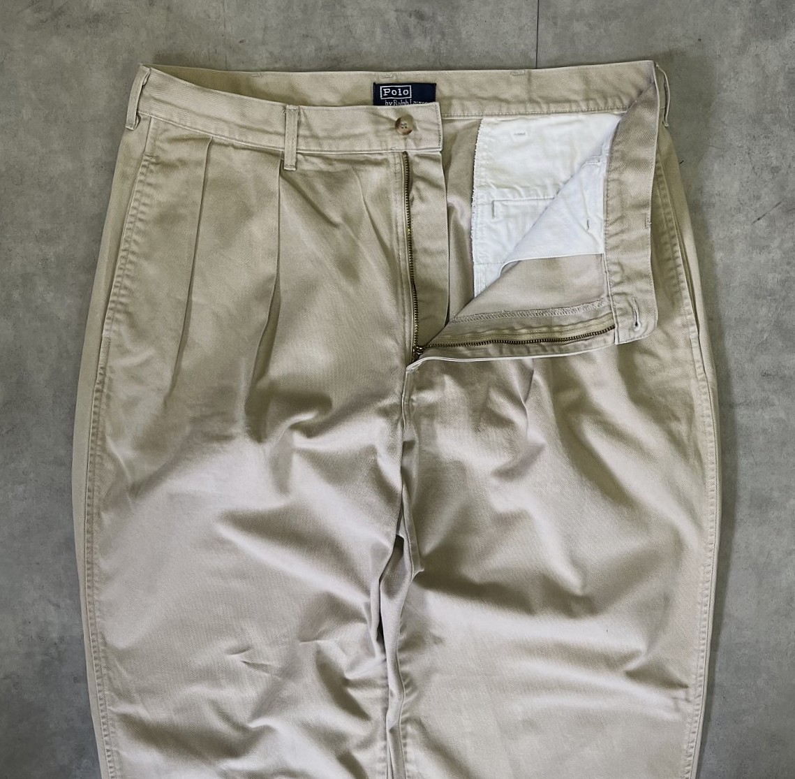 画像: 90'S RALPH LAUREN "ボックスロゴ" ツープリーツ チノパンツ ベージュ USA製 (VINTAGE)