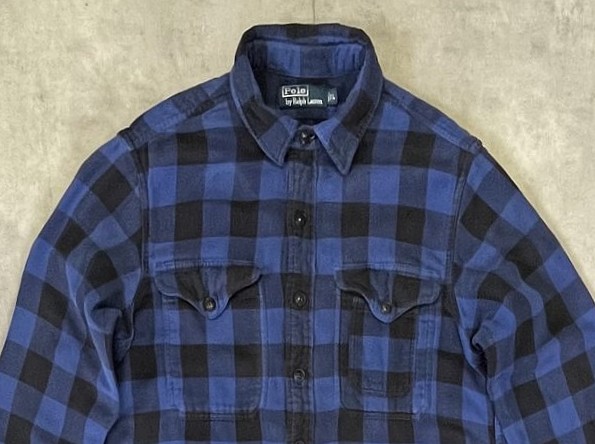 画像: 90'S RALPH LAUREN チンスト付き ダブルフェイス フランネル ワークシャツ チェック柄 (VINTAGE)