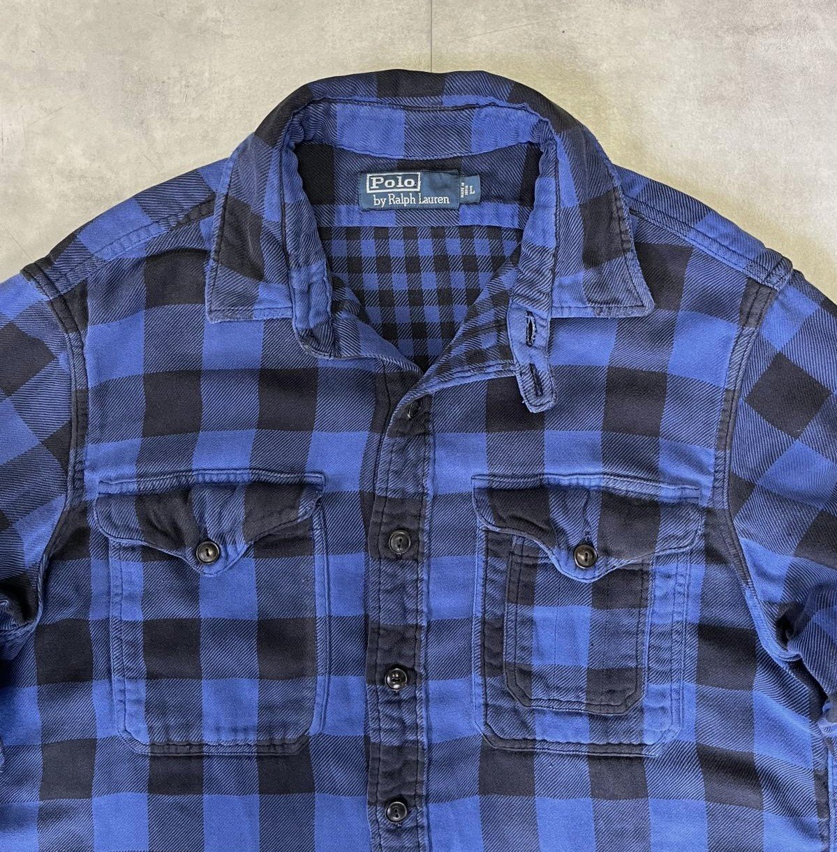 画像: 90'S RALPH LAUREN チンスト付き ダブルフェイス フランネル ワークシャツ チェック柄 (VINTAGE)