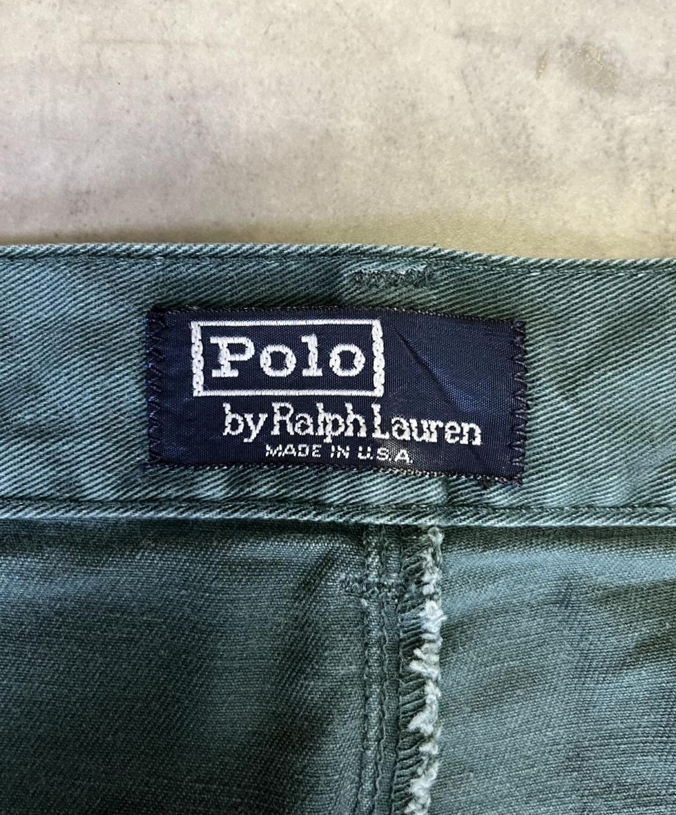画像2: 90'S RALPH LAUREN "クレストロゴ" ツープリーツ チノパンツ グリーン USA製 (VINTAGE)