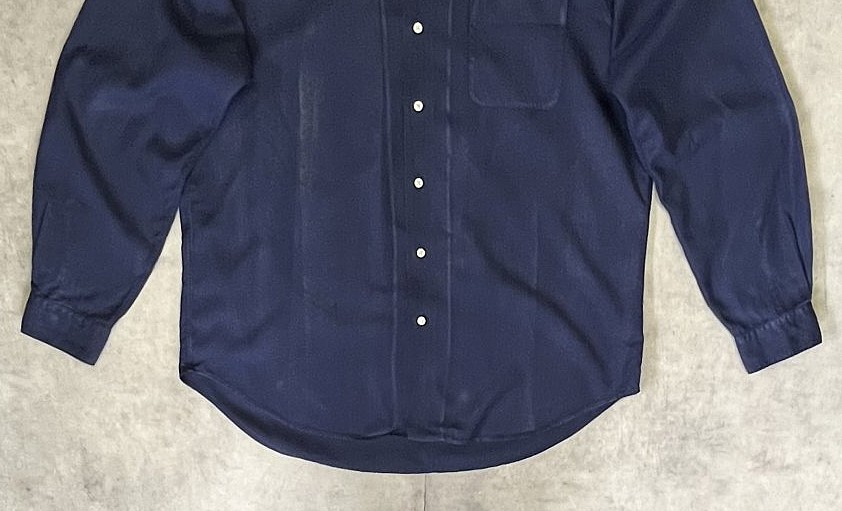 画像: 90'S RALPH LAUREN シルク/コットン/リネン ヘリンボーン オープンカラーシャツ ネイビー (VINTAGE)