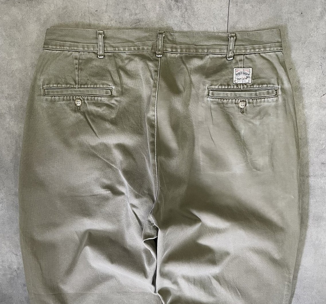 画像: 90'S RALPH LAUREN "ボックスロゴ" ツープリーツ チノパンツ オリーブ USA製 (VINTAGE)