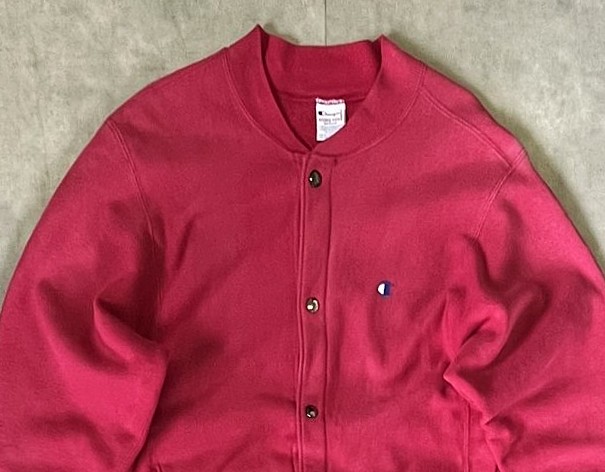画像: 90'S CHAMPION 刺繍タグ リバースウィーブ スナップボタン カーディガン フェードレッド USA製 (VINTAGE)