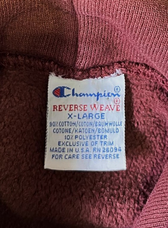 画像2: 90'S CHAMPION 刺繍タグ リバースウィーブ パーカー バーガンディ USA製 (VINTAGE)