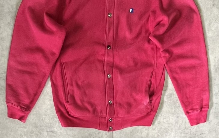 画像: 90'S CHAMPION 刺繍タグ リバースウィーブ スナップボタン カーディガン フェードレッド USA製 (VINTAGE)