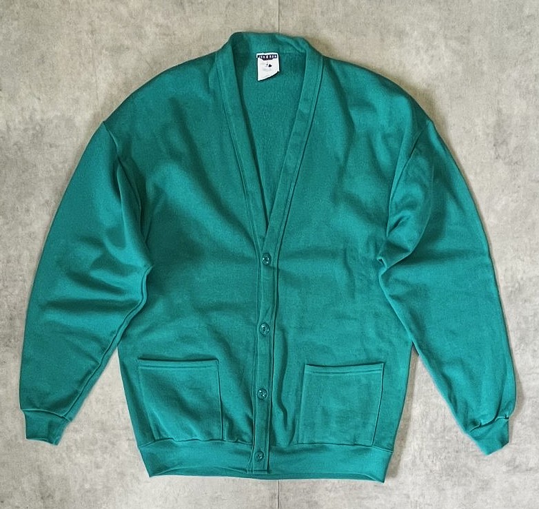 画像1: 90'S JERZEES スウェット カーディガン 無地 グリーン (VINTAGE)