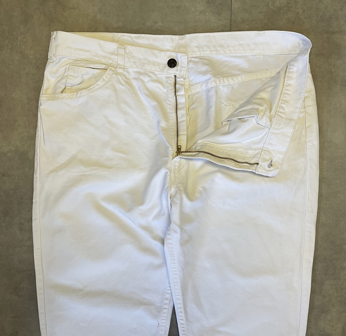 画像: 70'S LEVIS "STA-PREST" 黒タブ BIG E ボタン裏1 ホップサック スタプレストパンツ ホワイト 42TALONジップ USA製 (VINTAGE)