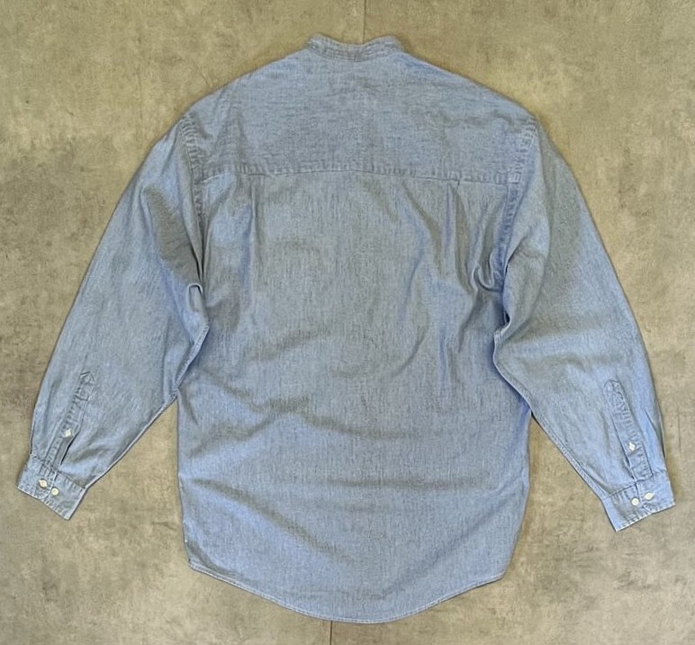 画像3: 90'S EDDIE BAUER 白タグ シャンブレー バンドカラーシャツ ブルー (VINTAGE)