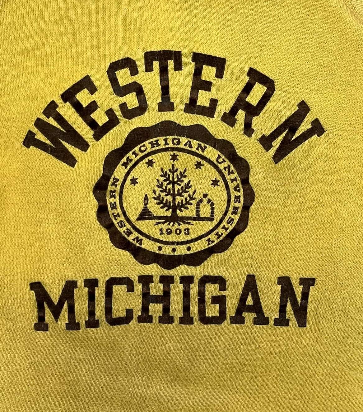 画像3: 80'S CHAMPION トリコタグ フロッキープリント ラグランスリーブ スウェット マスタード USA製 (VINTAGE)