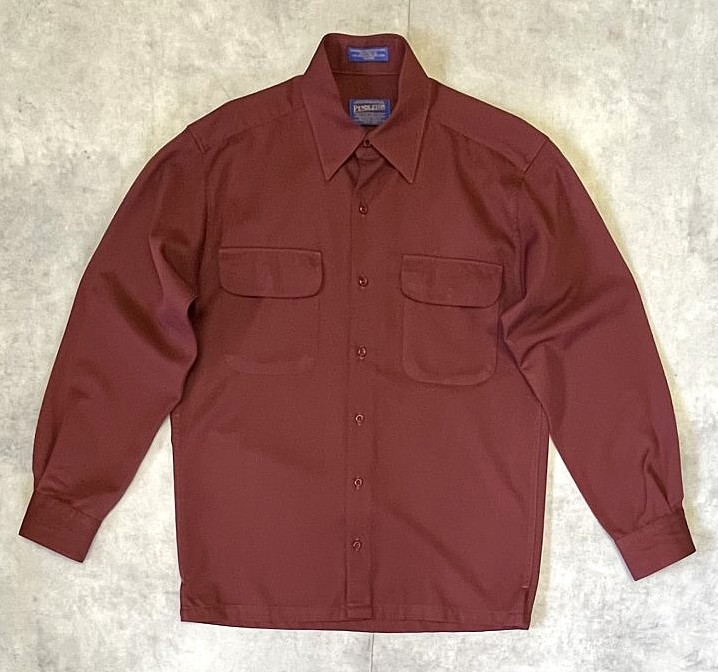 画像1: 90'S PENDLETON ウールギャバジン ボックスシャツ ボルドー (VINTAGE)