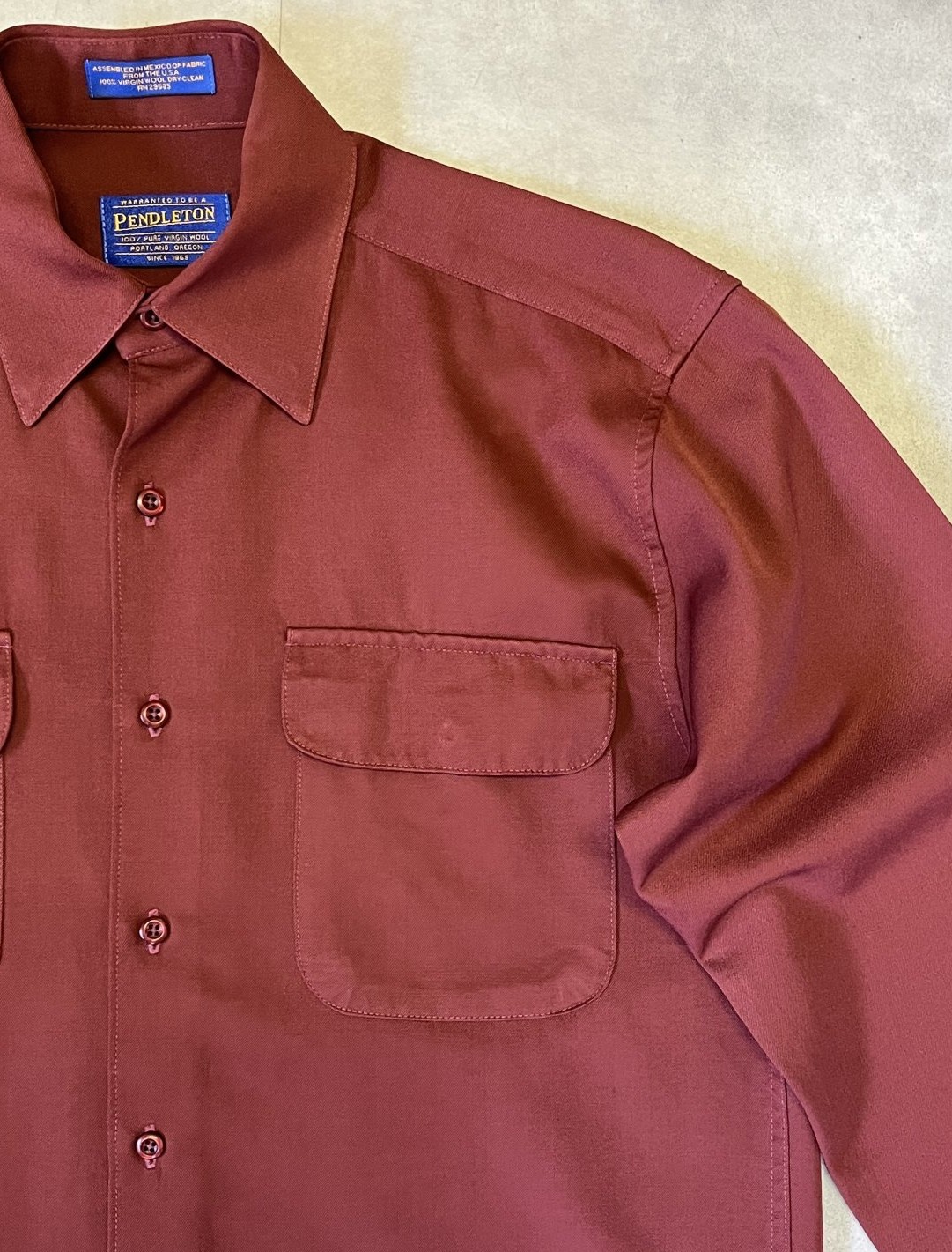 画像: 90'S PENDLETON ウールギャバジン ボックスシャツ ボルドー (VINTAGE)