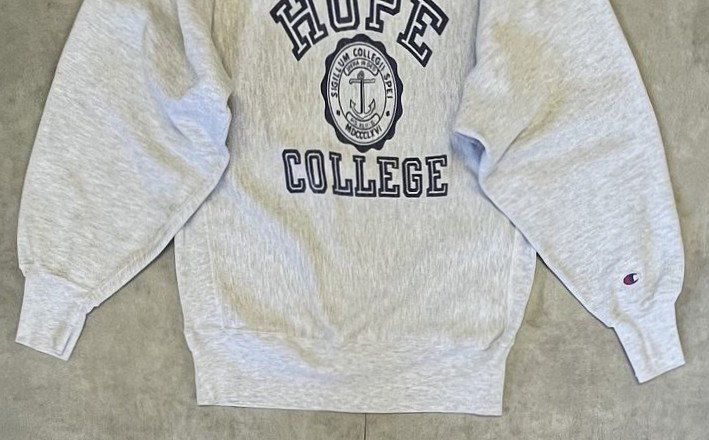 画像: 90'S CHAMPION "HOPE COLLEGE" 刺繍タグ 染み込み三段プリント リバースウィーブ グレー メキシコ製 (VINTAGE)