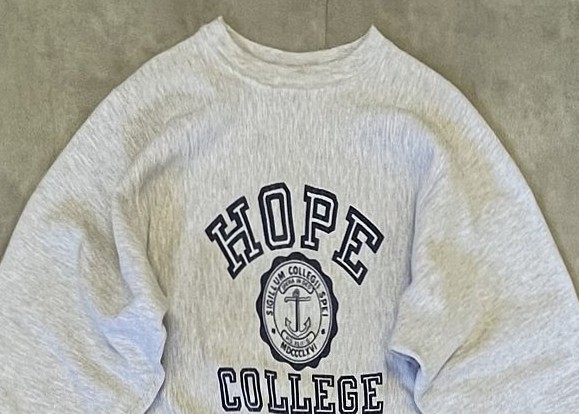画像: 90'S CHAMPION "HOPE COLLEGE" 刺繍タグ 染み込み三段プリント リバースウィーブ グレー メキシコ製 (VINTAGE)