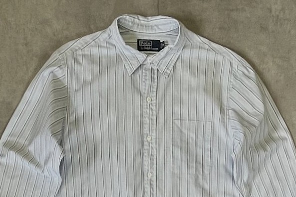 画像: 90'S RALPH LAUREN チンスト＆マチ付き ポプリン プルオーバーシャツ ストライプ (VINTAGE)