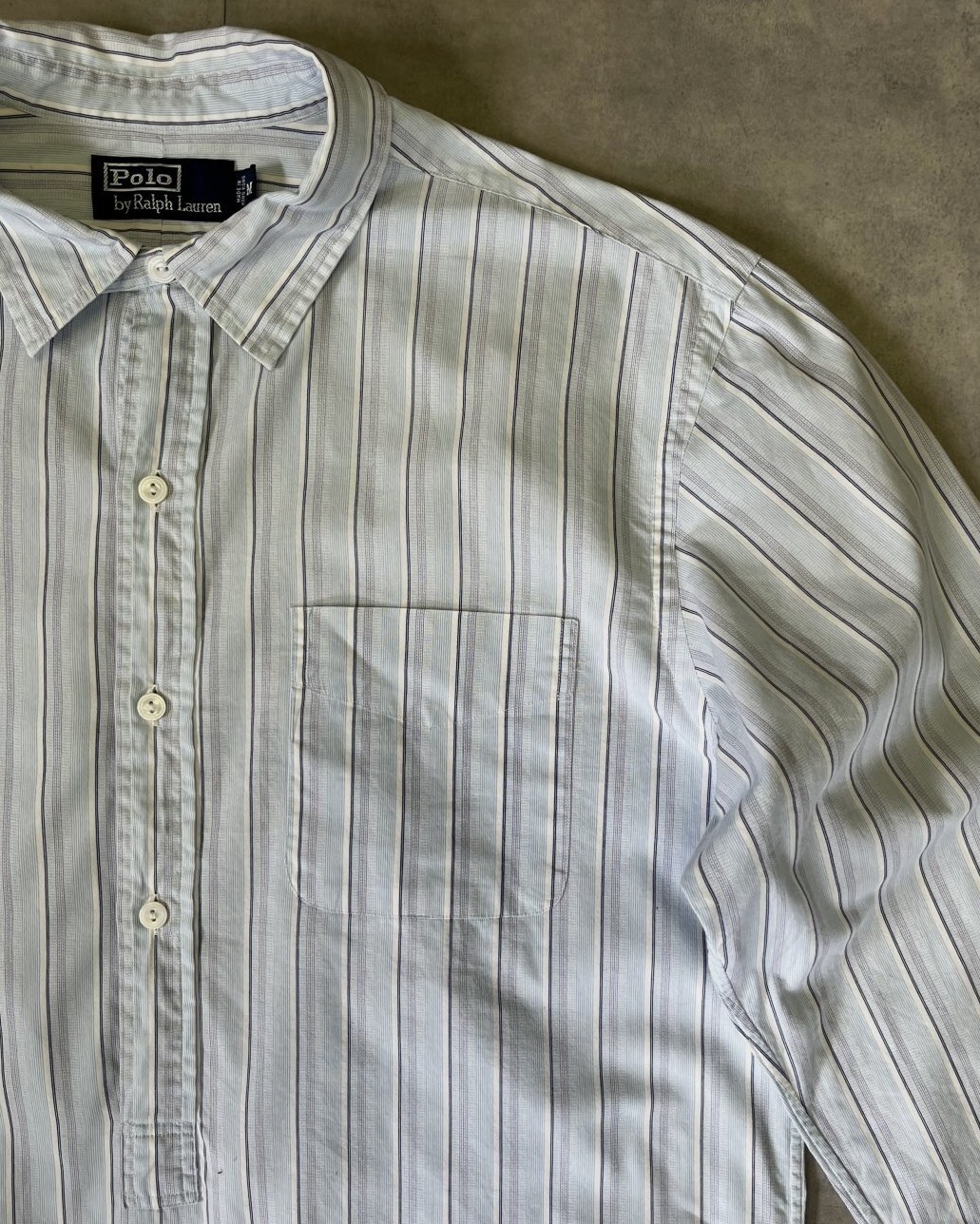 画像: 90'S RALPH LAUREN チンスト＆マチ付き ポプリン プルオーバーシャツ ストライプ (VINTAGE)