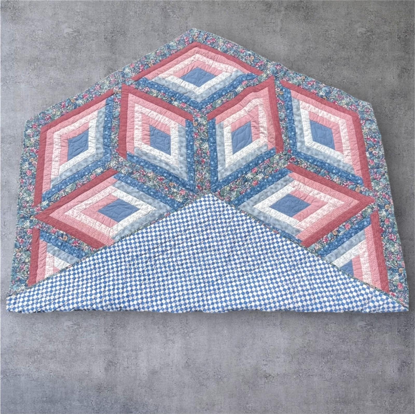 画像3: ヴィンテージ ヘキサゴン パッチワーク キルト ハンドメイド 190cm x 165cm USA製 (VINTAGE)