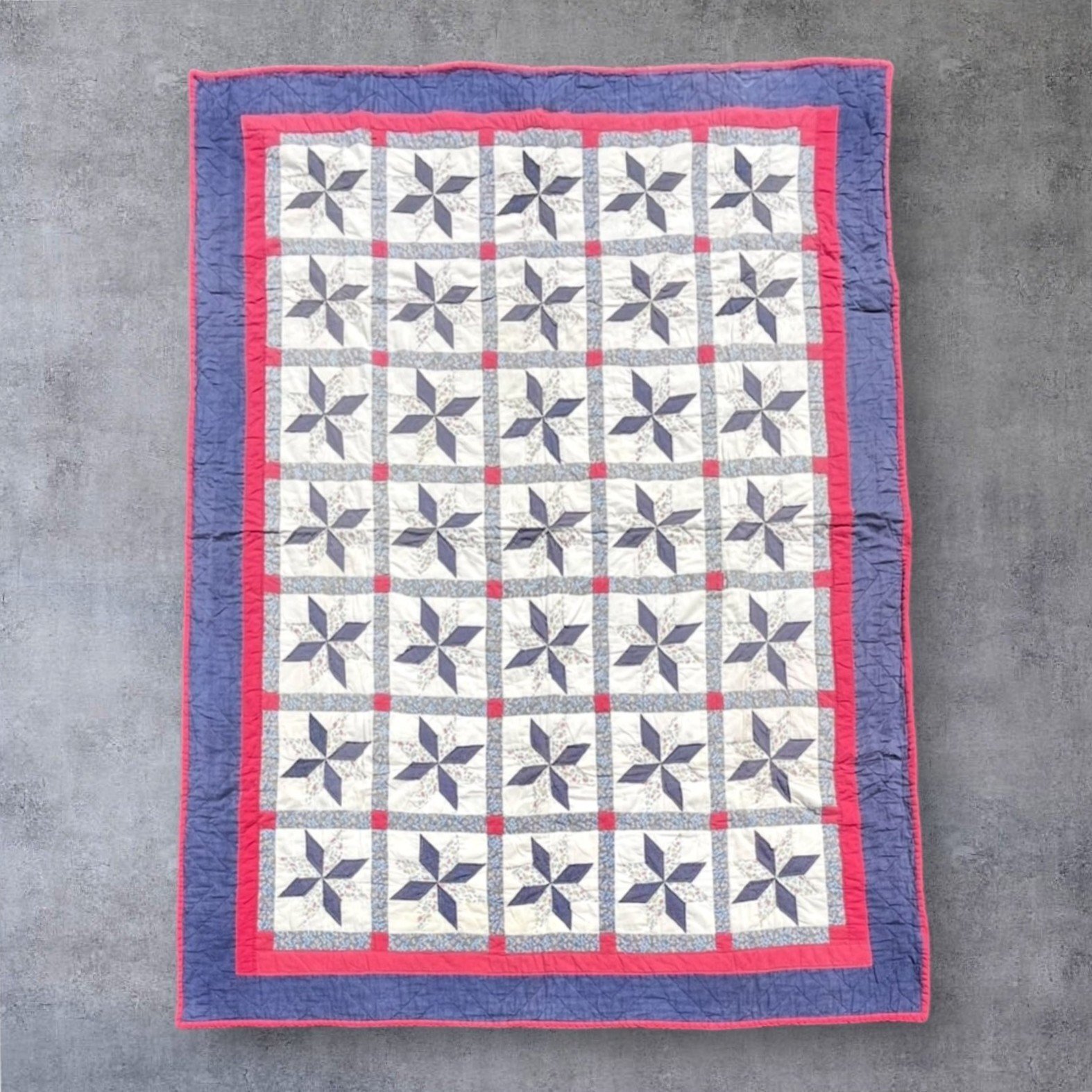 画像1: ヴィンテージ パッチワーク キルト ハンドメイド 203cm x 158cm USA製 (VINTAGE)