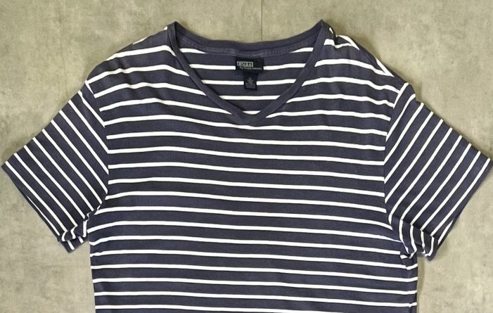 画像: 90'S RALPH LAUREN シングルステッチ 裾ロゴ 半袖 Tシャツ ボーダー柄 (VINTAGE)