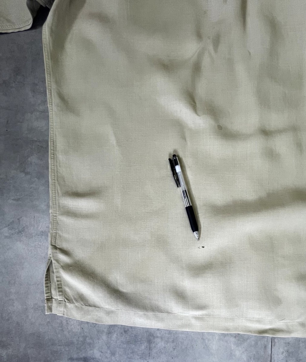 画像4: 90'S RALPH LAUREN レーヨン/リネン 片側フラップ付きポケット 半袖 オープンカラーシャツ ライトカーキ (VINTAGE)