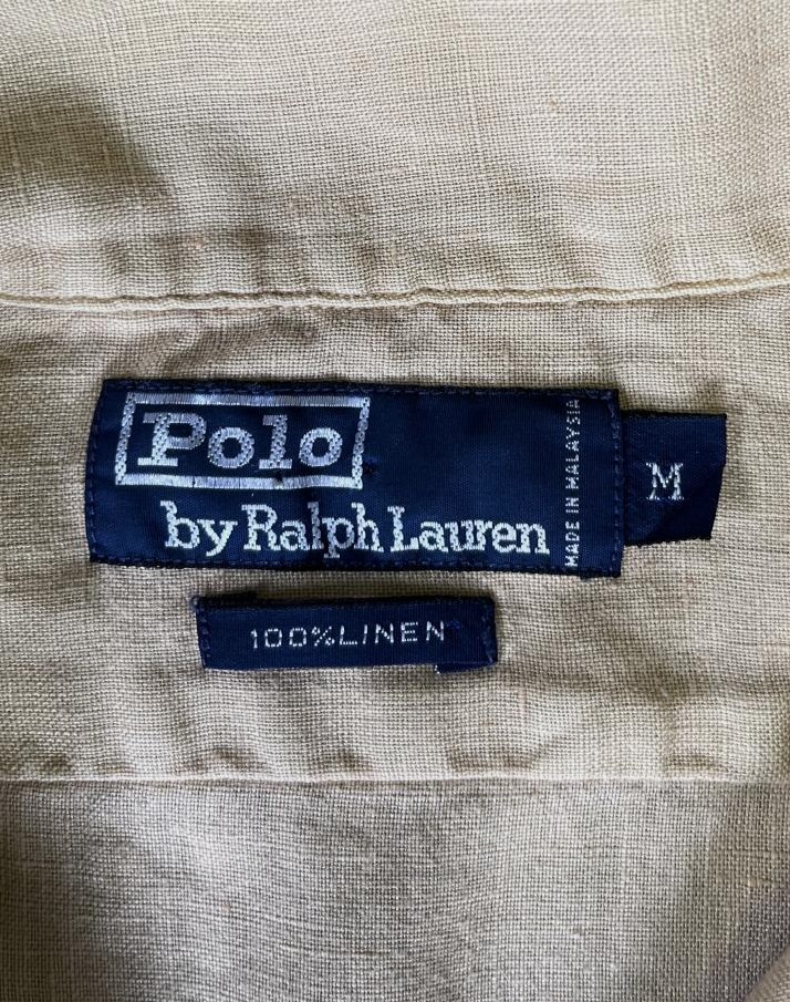 画像2: 90'S RALPH LAUREN リネン フラップ付きポケット 半袖 オープンカラーシャツ ベージュ (VINTAGE)
