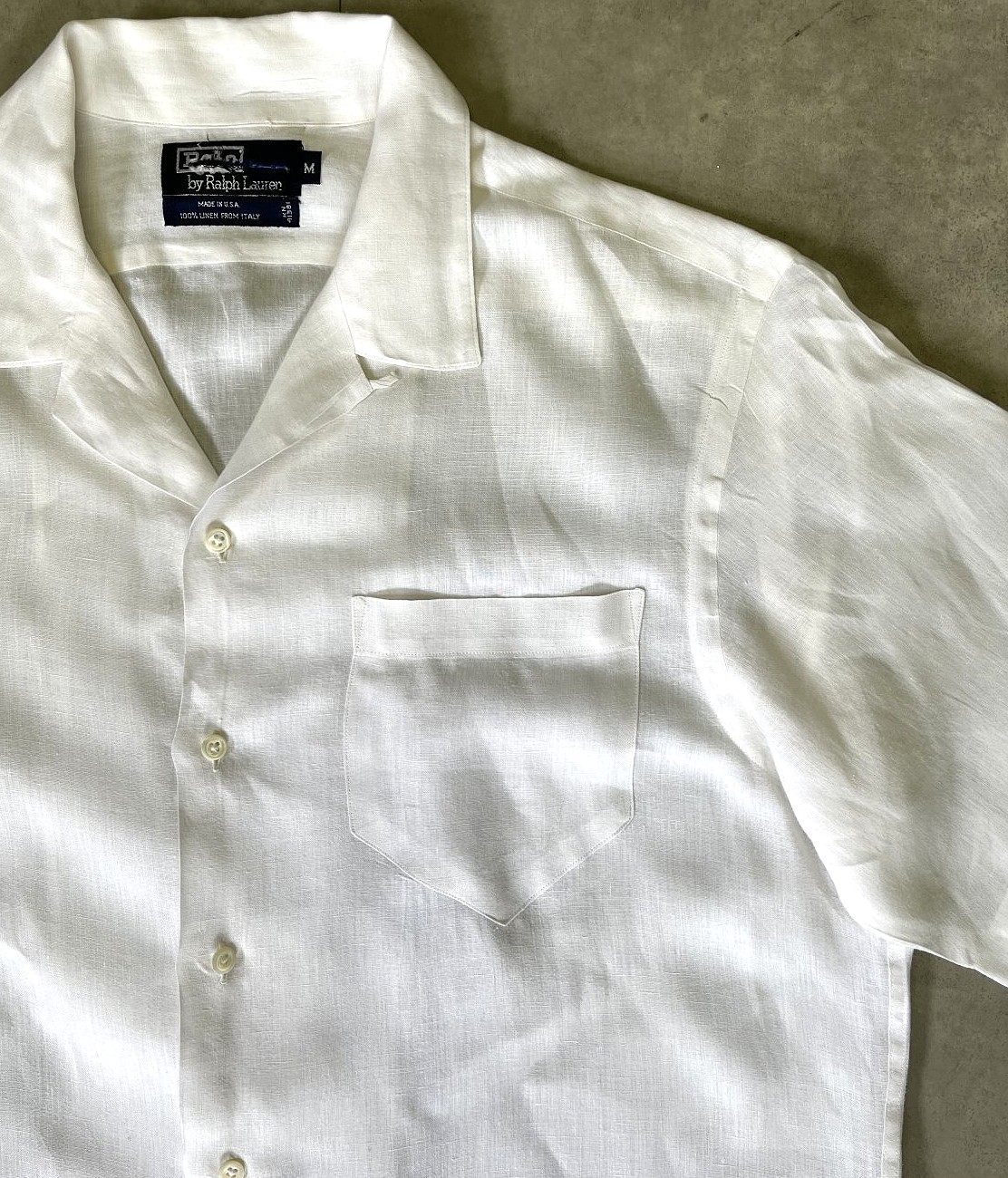 画像: 80'S RALPH LAUREN リネン 半袖 オープンカラーシャツ ホワイト USA製 (VINTAGE)