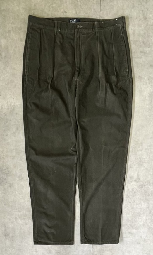 画像1: 90'S RALPH LAUREN "ボックスロゴ" ツープリーツ チノパンツ ダークオリーブ USA製 (VINTAGE)