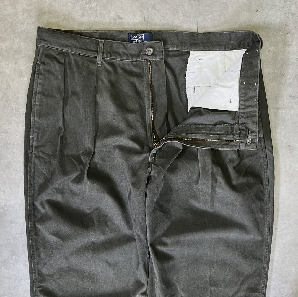 画像: 90'S RALPH LAUREN "ボックスロゴ" ツープリーツ チノパンツ ダークオリーブ USA製 (VINTAGE)