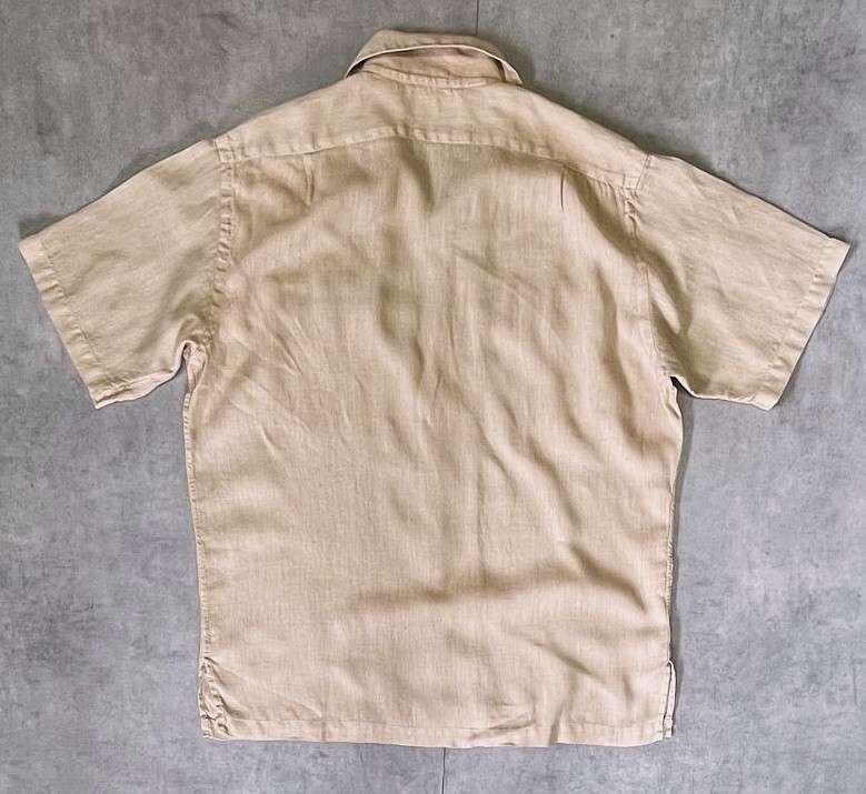 画像3: 90'S RALPH LAUREN リネン フラップ付きポケット 半袖 オープンカラーシャツ ベージュ (VINTAGE)