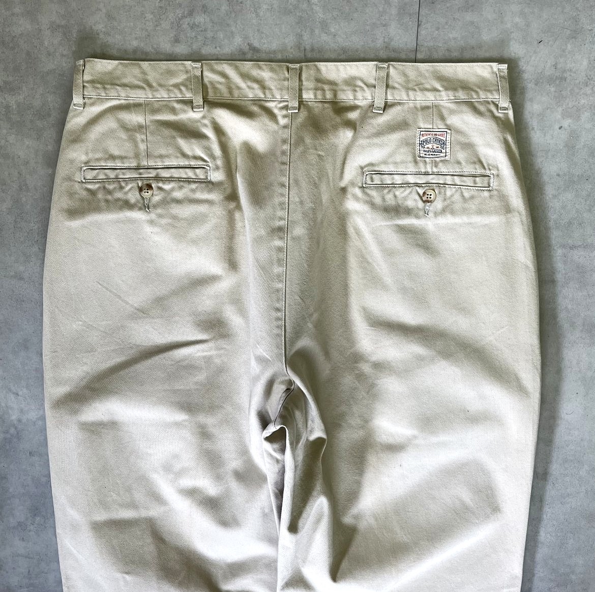 画像: 90'S RALPH LAUREN "ボックスロゴ" ツープリーツ チノパンツ ベージュ USA製 (VINTAGE)