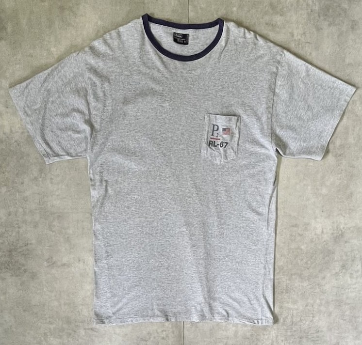 画像1: 90'S RALPH LAUREN "RL-67" シングルステッチ 半袖 ポケットTシャツ グレー USA製 (VINTAGE)