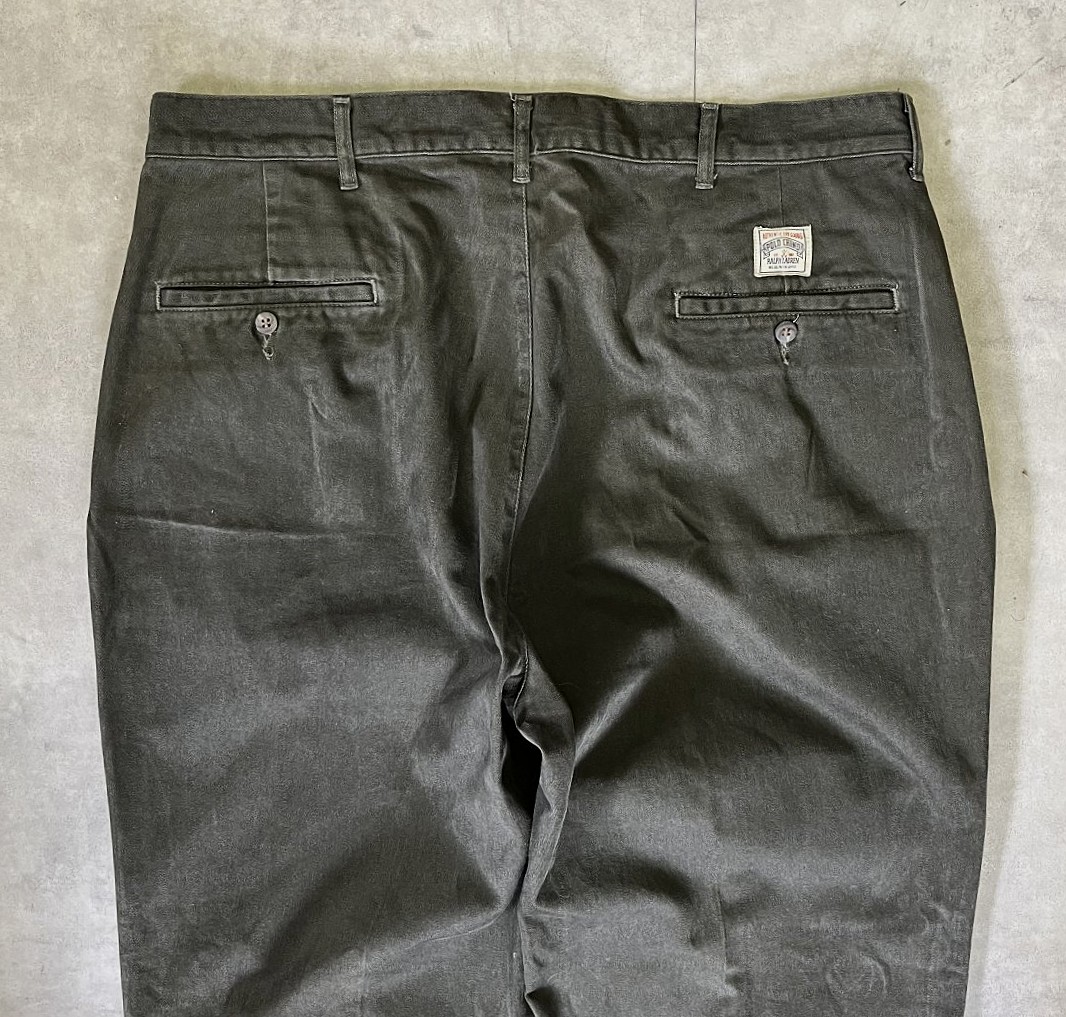 画像: 90'S RALPH LAUREN "ボックスロゴ" ツープリーツ チノパンツ ダークオリーブ USA製 (VINTAGE)