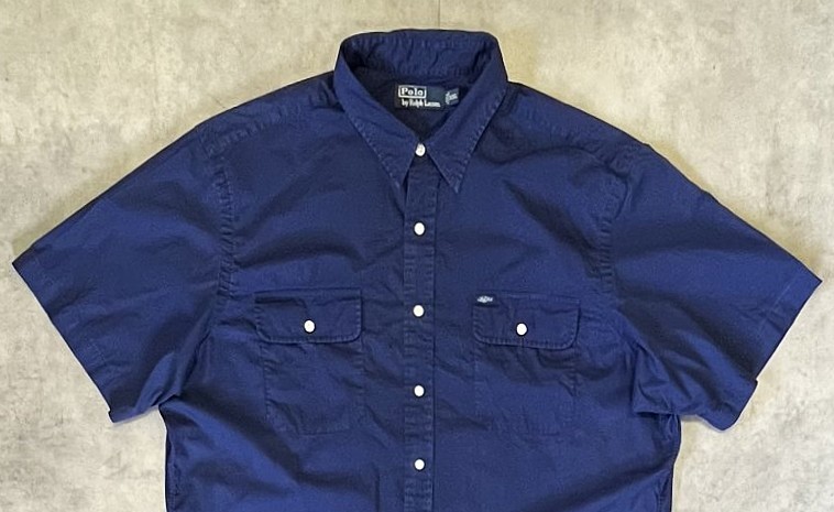 画像: 90'S RALPH LAUREN ポプリン 半袖 シャツ ネイビー (VINTAGE)